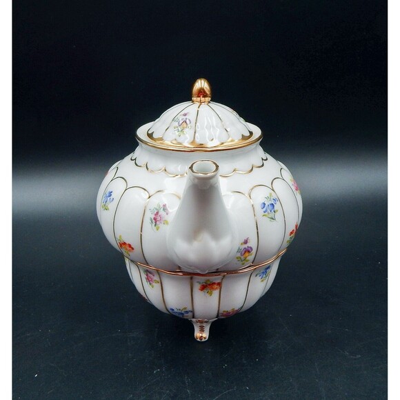 Ganz Porcelain Floral Teapot With Teacup 3 PC Stacking Tea For One Gold Trim - Picture 4 of 10